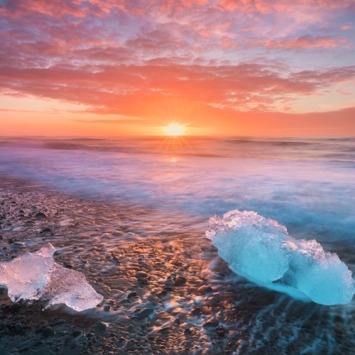 Pláž u laguny Jokulsarlon, Island